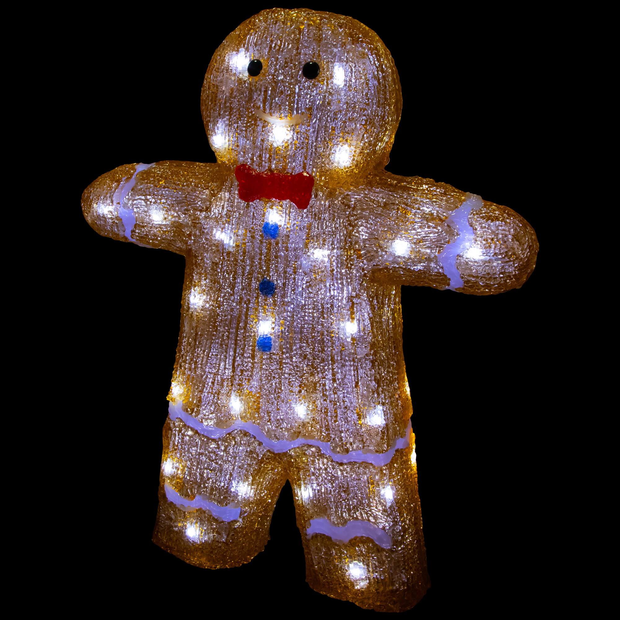 16" LED Lighted Acrylic Gingerbread Man with Bow Tie Christmas Decoration